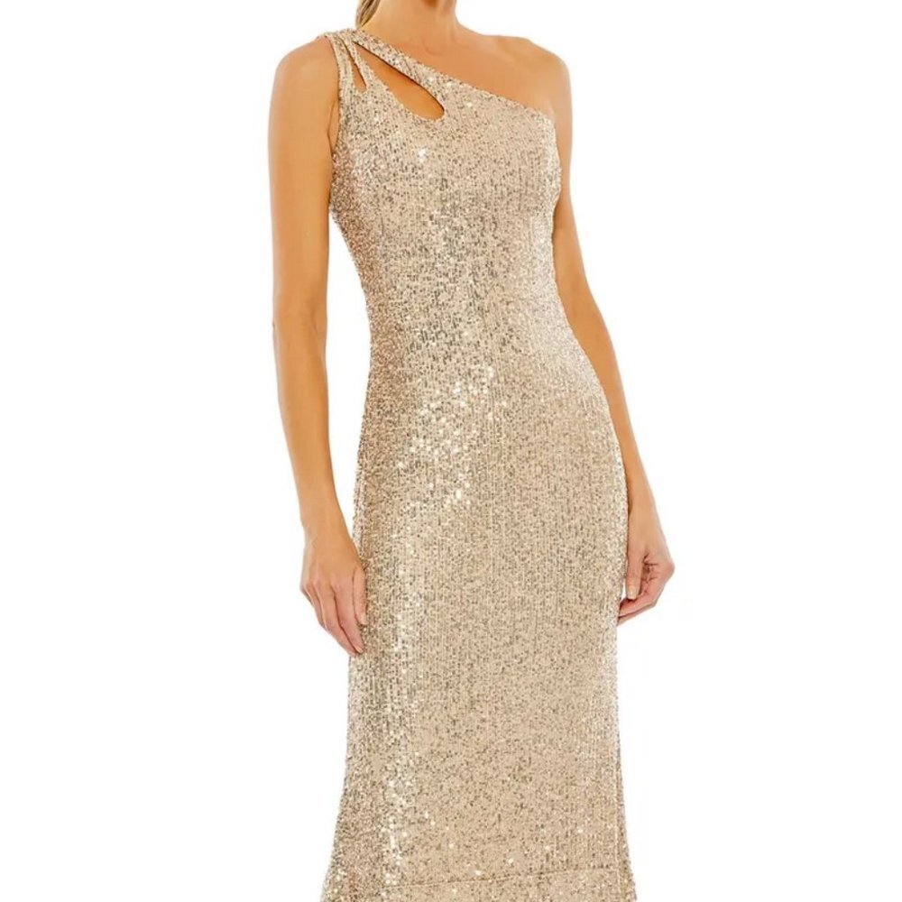 Mac Duggal Gold One-Shoulder Sequin Gown